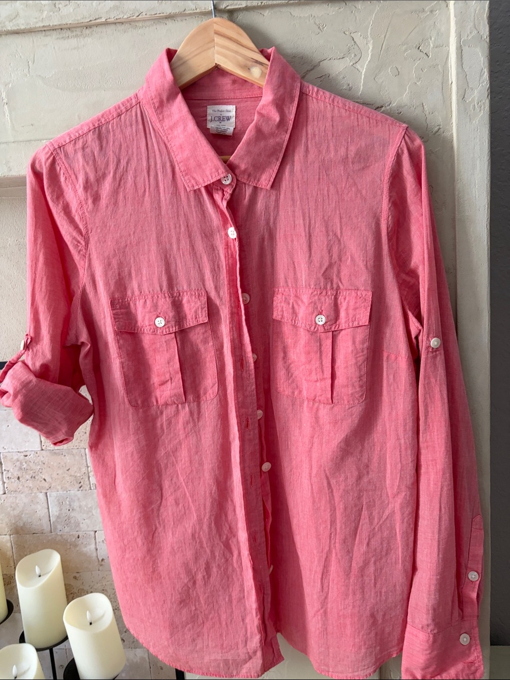 J. Crew Pink Coral Long-Sleeve Button-Down Shirt